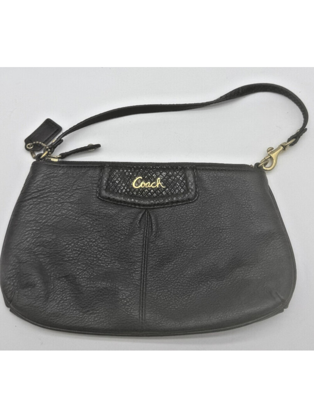 Coach Madison Pleated Black Leather Wristlet Wallet Patent Snake Trim Gold